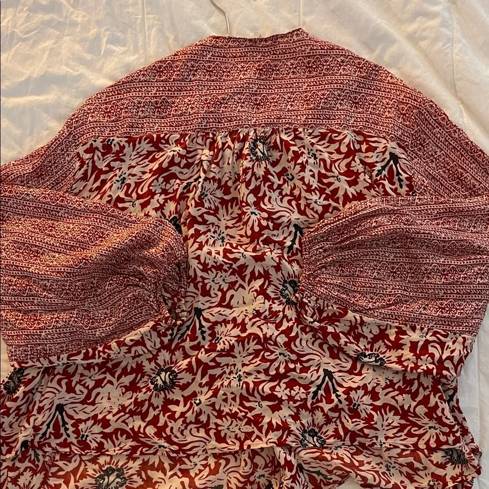 Free People Red and Cream Floral tie front top - Picture 3 of 4